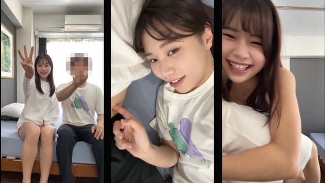 SMRO-038 ベッドで仲良く並んでピースサイン、笑顔でカメラ目線