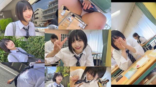 SMUC-169 笑顔で制服姿の女子高生が校舎前でピース、教室ではスカート捲られて太ももチラ見え