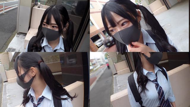 SMUS-049 マスク姿でツインテール制服、駐車場前でカメラ目線でこちらを見る
