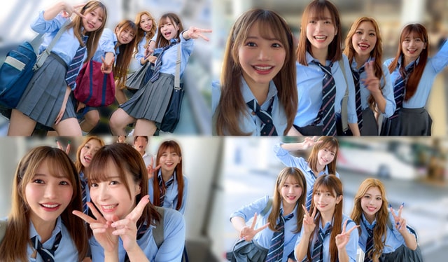 DEAA-026 旅行先で笑顔で自撮りする制服ギャル4人