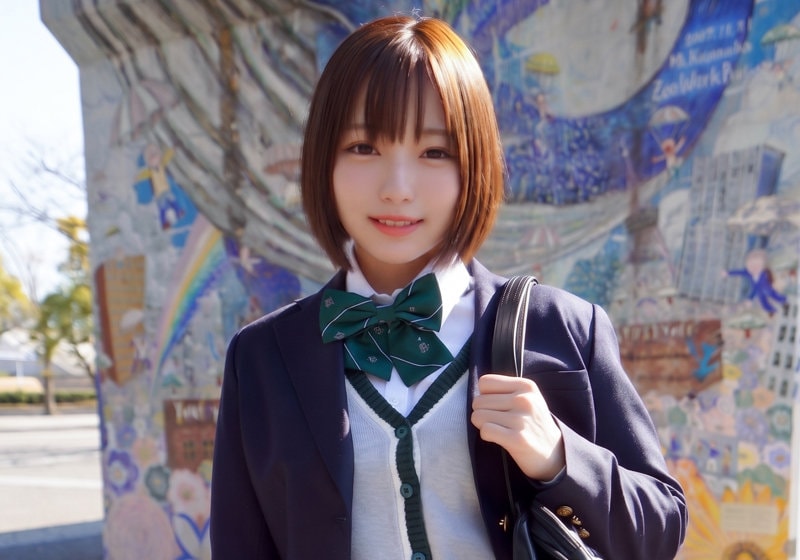 ORESL-001 制服姿で笑顔を浮かべてこちらを見つめる