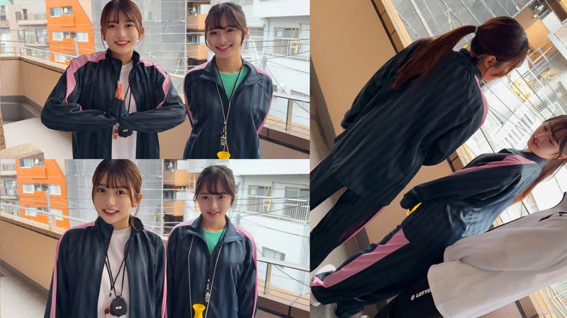 SMUB-132 制服姿の女子マネ2人が笑顔で並ぶ